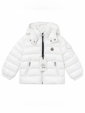 Moncler White Quilted Hooded Puffer Jacket for Kids